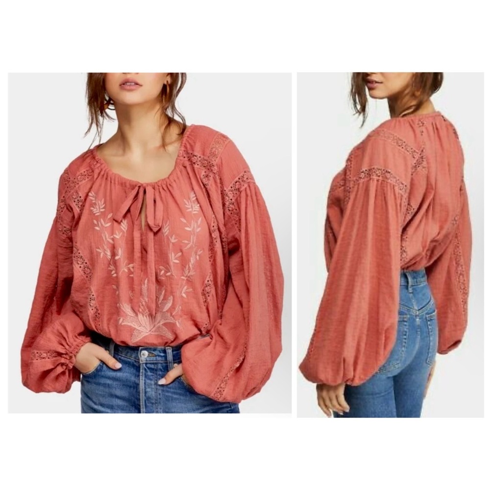 FREE PEOPLE MARIA MARIA EMBROIDERED &‎ CROCHET
LONG SLEEVE BLOUSE